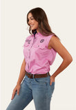 Ringers Western Signature Jillaroo Womens Sleeveless Work Shirt - Pastel Pink/Navy