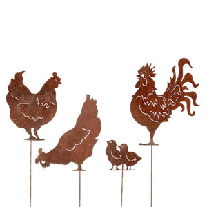 Alfresco Gardenware - Chicken Silhouette - Rust - Set of 4
