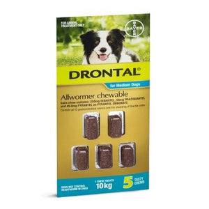 Drontal All Wormer - Dog - Chewable 5 Pk Medium Dog