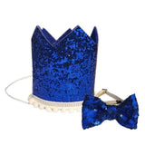Dog Birthday Crown & Bow Tie Collar - Dark Blue