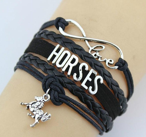 Bracelet - I Love Horses- Black Leather