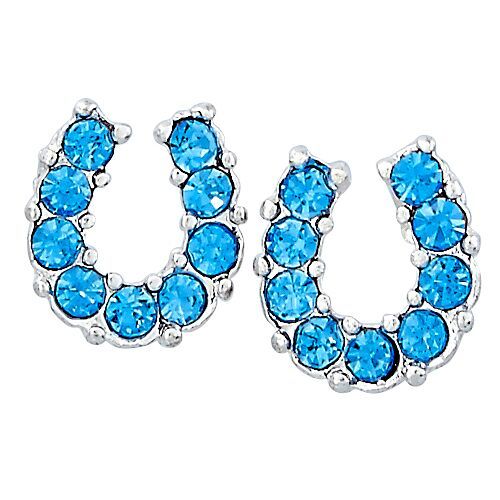 Earrings - Blue Rhinestone Horseshoe