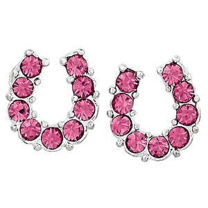 Earrings - Pink Rhinestone Horseshoe