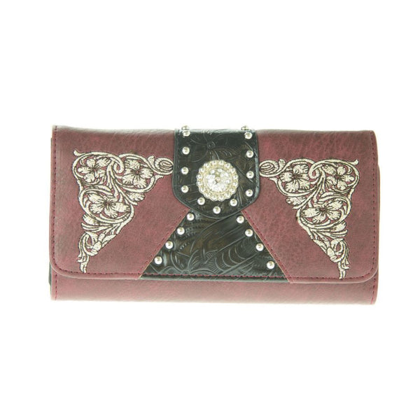 Maroon Faux Leather Purse with Concho