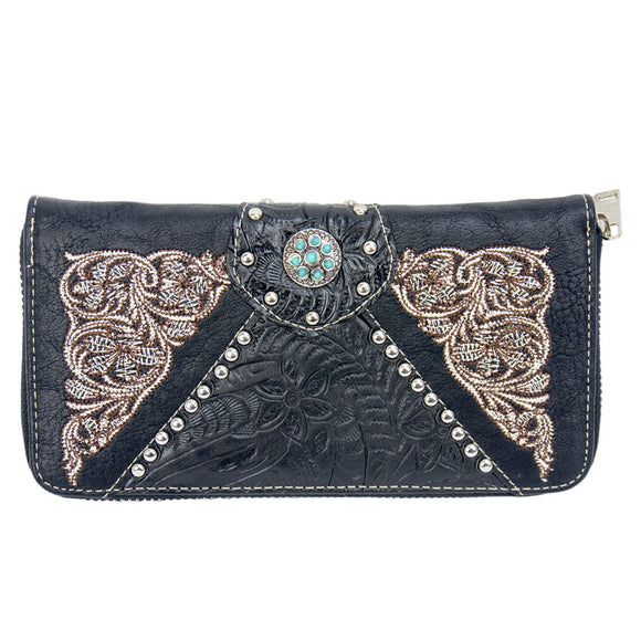 Black Faux Leather Purse with Turquoise