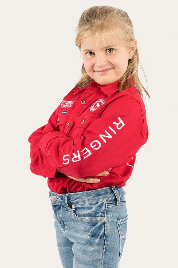 Ringers Western Jackaroo Kids L/S Full Button Embroidered Workshirt - Dark Red