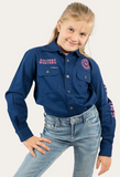 Ringers Western - Jackaroo Kids L/S Full Button Embroidered Work shirt Navy/Melon