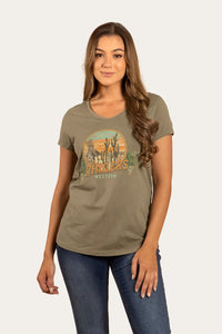 Ringers Western Vista Womens V-Neck T-Shirt - Olive